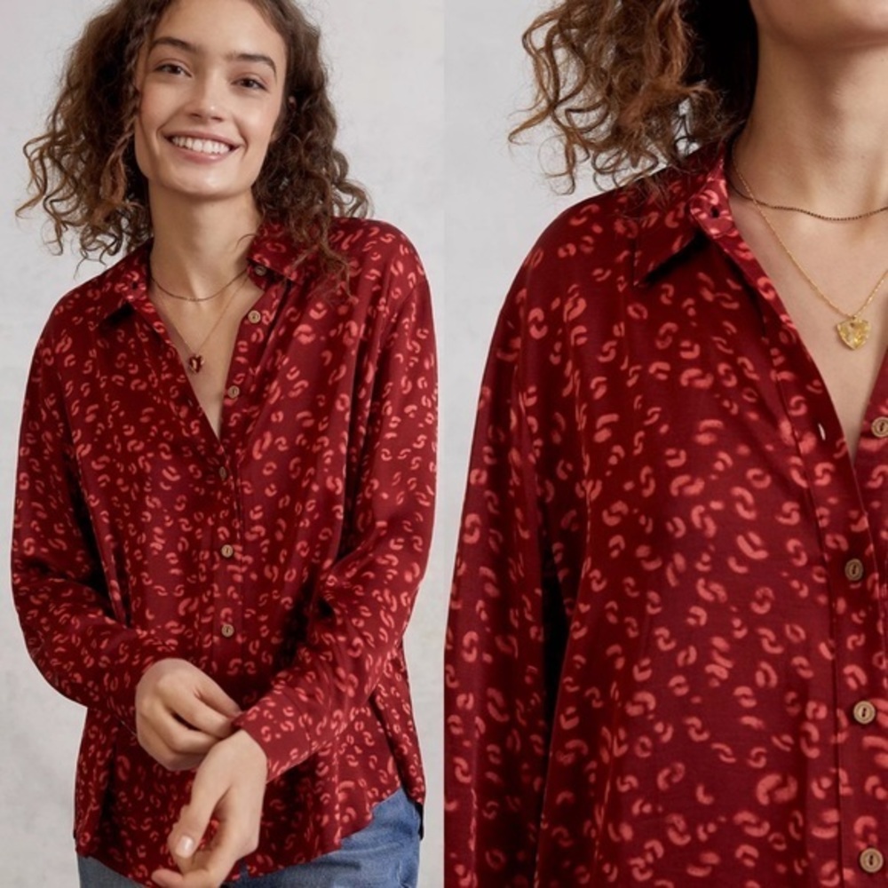 NWT Farm Rio Magda Buttondown Anthropologie Leopard Blouse Top Womens Small
